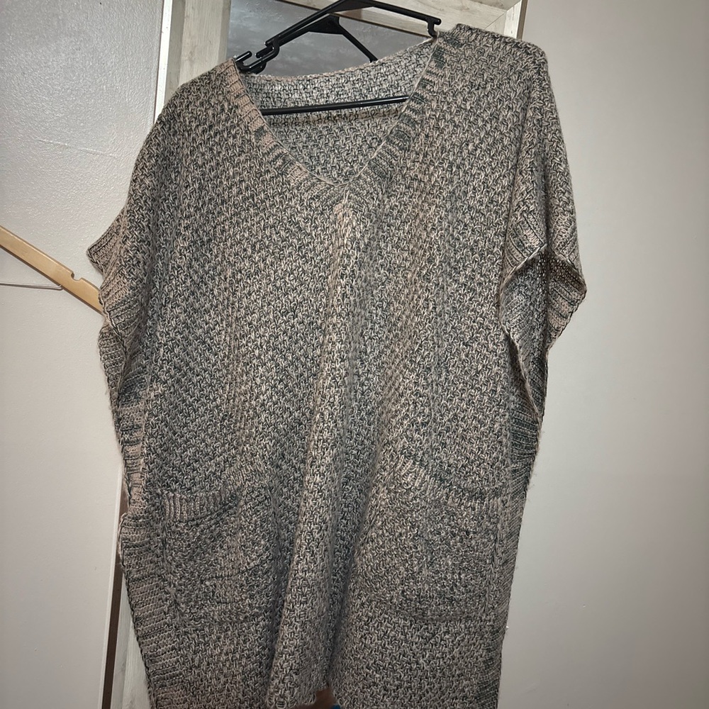 Gray Knit V-Neck Sweater